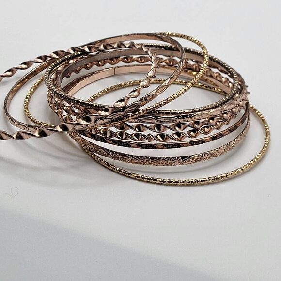 Lot of 9 Bohemian Gold Belly Dance Bangle Bracelets - Picture 2 of 5